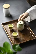 竹製茶盤【手編み・長方形・復古スタイル】