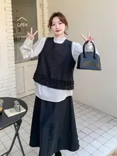 黒色 フリル付きベストとスカート【春夏用・ファッション・体型カバー】（セットアップ対応）