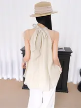 不規則デザインのハイネックトップスと全棉の七分丈パンツ【女性用・リボン付き・カジュアル】（セットアップ対応）