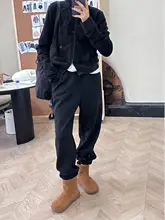 保温加絨のレディースストレートパンツ【冬用・小柄向け・ゆったり束脚デザイン】（セットアップ対応）