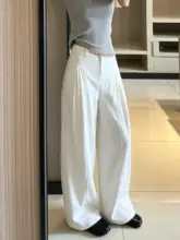 蔵青色の天竺コットンリネン製ウィメンズスーツパンツ【フィット・薄手・ストレートレッグ】