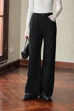 黒のスリムストレートデニムパンツ【加絨・長ズボン・広がりにくい】