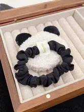 可愛いパンダデザインのファー製ヘアゴム【高弾力・耐久性あり・髪を傷めない】