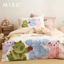かわいい手描きデザインの純綿の冬用寝具セット【四点セット・子供用・フラ ンネル仕上げ】（セットアップ対応）