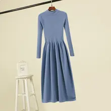 高腰ブラックニットワンピース【Aライン・秋冬向け・細身効果】