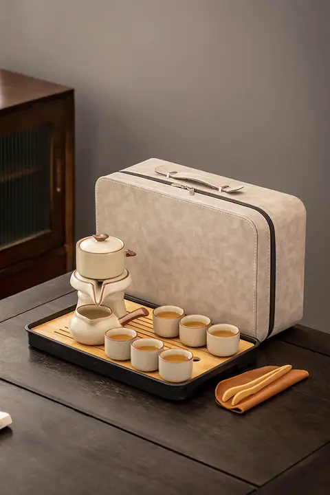 陶器製 旅行用茶具セット【自動茶器・一壺六杯・携帯便利】