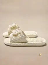リボンデザインの全麻製ルームスリッパ【通気性・防臭・女性用】