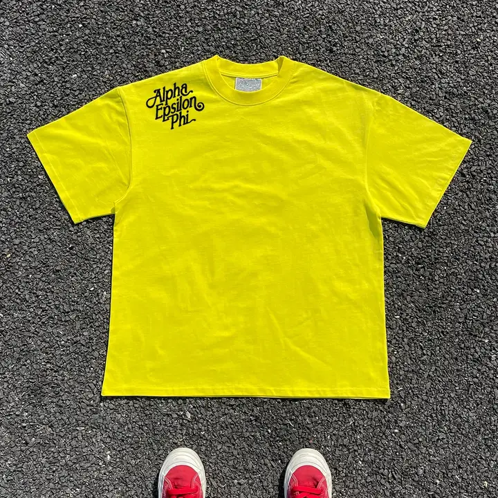 肩に英文デザインのオーバーサイズ可愛い学生カップル用短袖Tシャツ【素材感良好・極上の柔らかさ】