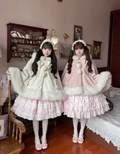 可愛いロリータ風の秋冬用ケープコート【加絨・暖かい・大きいサイズ】（セットアップ対応）