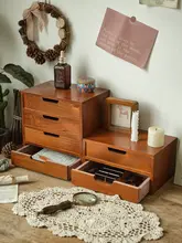 デスクトップ引き出し式3段収納小型キャビネット【木製化粧品収納ボックス・ディスプレイスタンド】