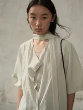 極上の柔らかさの天絲製手作りプリーツ短袖シャツ【流れるデザイン・フィット】