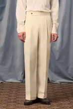 羊毛製 ハイウエストストレートスラックス【クラシックスタイル・ホワイト・ビジネスシーン対応】