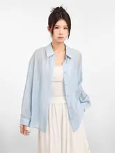 夏用 薄手の冷感シャツ【ブルー・防晒・シフォン素材・フランス風】