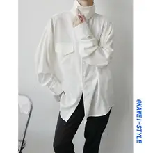 シャツ メンズ 長袖 ハイネック ホワイト ルーズ カジュアル ストリート 上品 韓流
