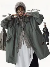 ミドル丈ワーク風コート【立て襟・ゆったりシルエット・秋用】