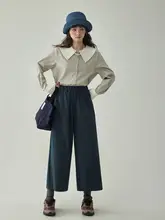 ハイウエスト ウエストゴム付き ワイドレッグパンツ【春秋用・カジュアル・九分丈】（セットアップ対応）