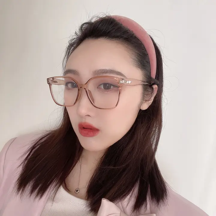 大きなフレームの女性用メガネ【韓国風・茶ピンク・優しい雰囲気】
