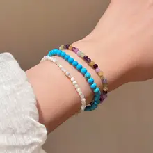 天然白貝母使用のカラフルなビーズブレスレット【女性用・デザイン性高い】
