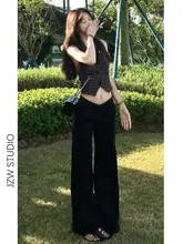 美しいシルエットの黒のローライズフレアパンツ【女性用・カジュアル・秋季用・フィットデザイン】