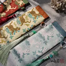 新中式文玩折り扇【金絲楠木・崖柏・檀木・収納袋付き】