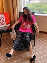大きいサイズのドット柄スリット入りスカート【夏用・体型カバー・ロング丈】（セットアップ対応）
