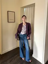 春用�レース切替デザインのワイドストレートデニムパンツ【リメイク風・ゆったりフィット】