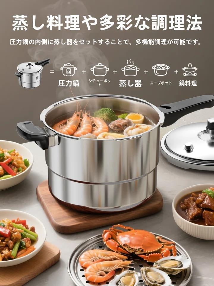 KBH 高品質304ステンレス製圧力鍋【家庭用・ガス電磁調理器対応・防爆仕様】