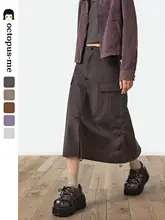 octopusme ホワイトドローストリングロングスカート【スリット入り・アメリカンレトロ・Aライン】