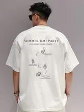 キャンプ柄プリントのコットン半袖Tシャツ【メンズ・ゆったりサイズ】