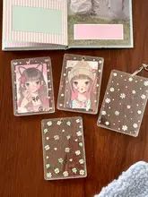 アクリル製 3インチフォトカード保護ケース【星型とクローバーデザイン・校内用・吊り下げ可能】