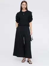 夏用レトロデザインのラッフルスリーブTシャツ【丸首・不規則デザイン】