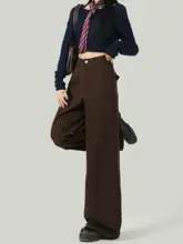 ブラウンカラーのワイドレッグデニムパンツ【春用・フィット・小柄向け】（セットアップ対応）