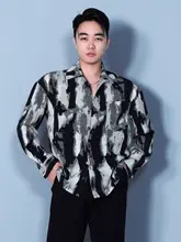 国風デザインの男性用ラテンダンスシャツ【練習・舞台用】