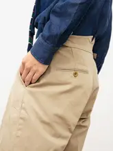 秋冬用 コットン チノ クロップドパンツ【レトロデザイン・ハイウエスト・ゆったりシルエット】