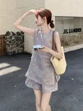 国風刺繍の盤扣デザインタンクトップとショートパンツ【春夏用・デザイン性高い】（セットアップ対応）
