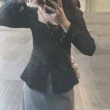 フレンチヴィンテージ風ドット柄長袖ブラウス【幅広サイズ・ボックスネック・春用】（セットアップ対応）