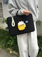 カートゥーンビールカップデザインのノートパソコンケース【女性用・ブラック・シンプル・軽量・肩掛け可・適応機種多数】