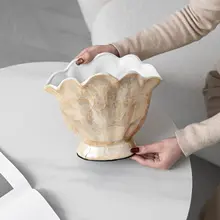 高級感のある天然貝殻陶器フラワーベース【水耕栽培・広口デザイン・デスクトップ飾り用】