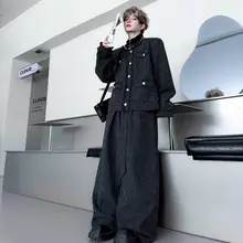上質な仕立てのラウンドネックビーズ付き粗紡ウール仕立てジャケット【男女兼用・カジュアルパンツ・秋用】（セットアップ対応）