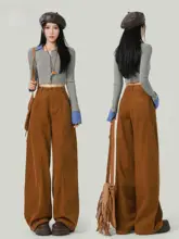 焦糖色 コーデュロイ ワイドレッグパンツ【高腰・リラクシングスタイル・スリム効果】