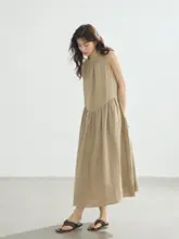 極上の柔らかさ！リネン製 ロングワンピース【春夏用・通気性・肩出し・ノースリーブ】