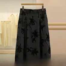 花柄ハイウエストスカート【膝下丈・エレガント・Aライン】（セットアップ対応）