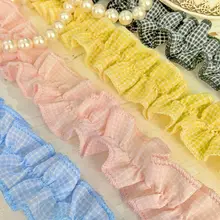 可愛いチェック柄レーストリムDIYドレスエッジ飾り【手芸用・ギャザー入り・衣装やアルバムに最適】