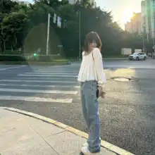 クラシックなストレートカット女性用春のルーズデニムパンツ【ヴィンテージスタイル・春夏用】