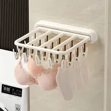 便利な壁掛け靴下干しラック【折りたたみ式・穴あけ不要・衣類干し用】