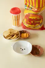 かわいいキャラクターのビションフリーゼ陶器製2区画プレート【家庭用・食器】