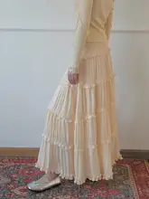 杏色フリル付きレイヤードフレアスカート【ハイウエスト・Aライン・梨型体型対応】