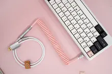 手作り 電子機器用編み込  みケーブル【ピンクホワイト・スパイラルデザイン】