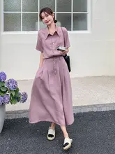 独特な美しさのピンクデニムワンピース【夏用・長袖シャツドレス】