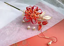 伝統的な装飾技法の花飾りヘアピン【古風スタイル・手作り・結婚式用】